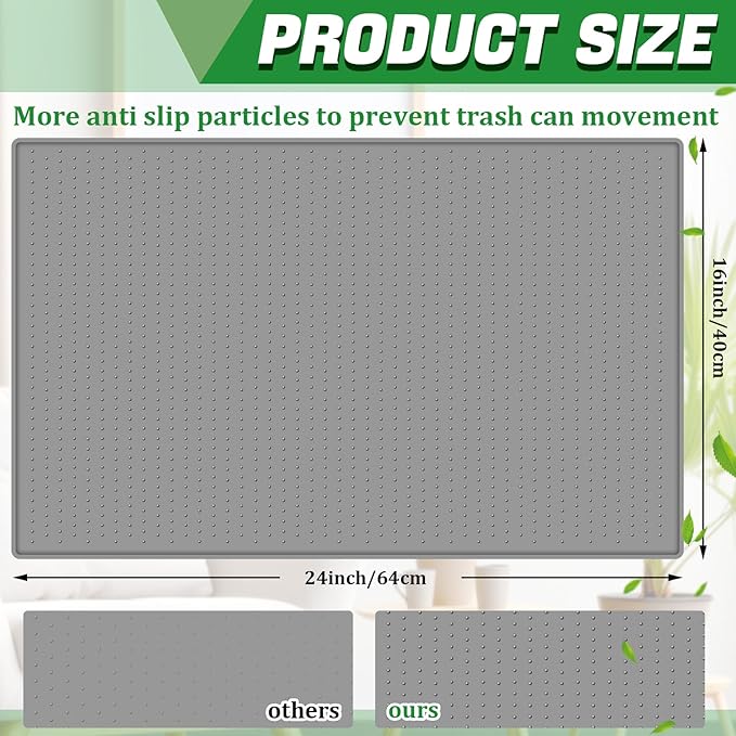 Tinideya Waterproof Trash Can Mat with Raised Edge Non Slip Under Garbage Mat Trash Can Pads Protective Silicone Rubber Tray for Kitchen to Avoid Spills Floor Scratches(Gray,15.8" X 23.6")