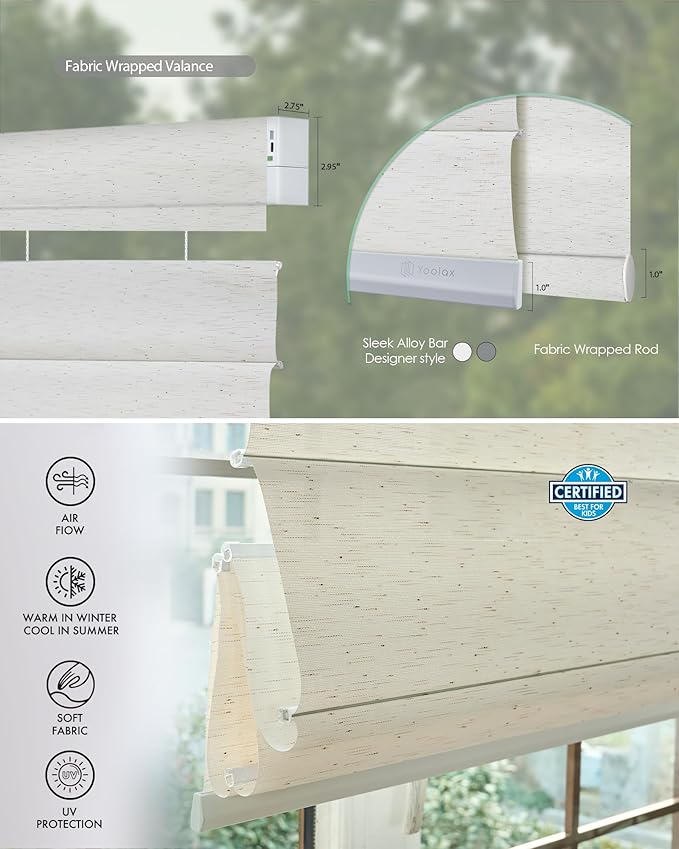 Yoolax Smart Top Down Bottom Up Roman Shades, Motorized Roman Shades with Remote, Semi Sheer Smart Blinds Work with Alexa, Google Home, Apple Homekit for Living Room, Customized (Starry White)