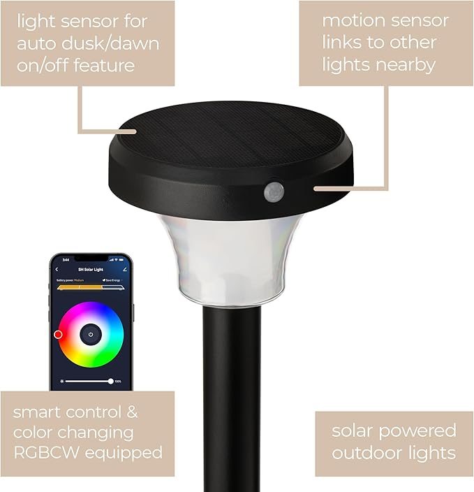 IntelliPath Solar Smart LED Landscape Path or Fence Post with Linkable IR Motion Sensor and Daylight Sensor 160 Lumens 8 Hours on Full Charge RGB Color Changing and Tunable White in Black (Pack of 2)