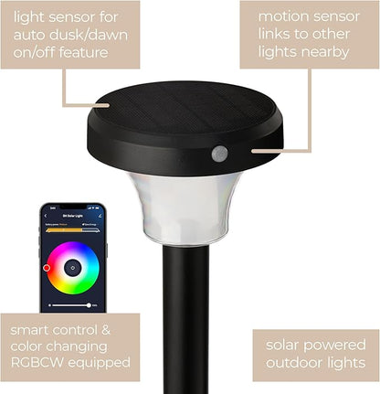 IntelliPath Solar Smart LED Landscape Path or Fence Post with Linkable IR Motion Sensor and Daylight Sensor 160 Lumens 8 Hours on Full Charge RGB Color Changing and Tunable White in Black