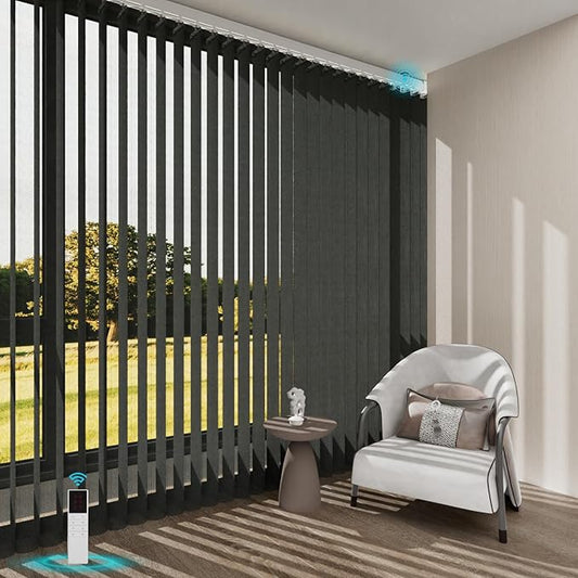 Motorized Sheer Vertical Blinds with Remote, Light Filtering Vertical Blind Sliding Door Blinds Remote Control Blinds for Sliding Glass Door Customize(Elegant Deep Grey)