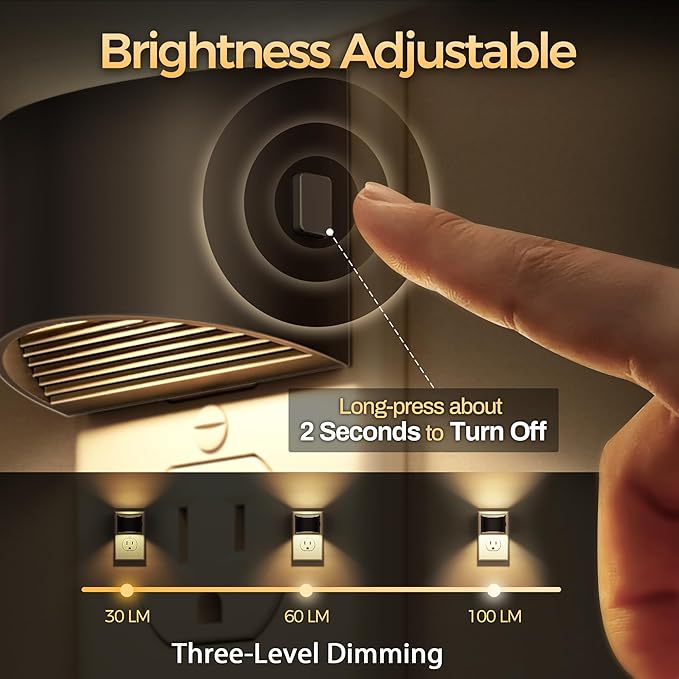 DORESshop Night Light, Night Lights Plug into Wall, Adjustable, 3000K | 3 Level Brightness Adjustable Night Light, Dusk to Dawn Sensor, Nightlights for Adults, Bedroom, Bathroom, Hallway, 4 packs