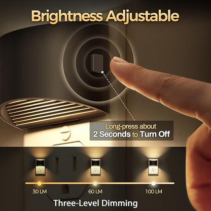 DORESshop Night Light, Night Lights Plug into Wall, Adjustable, 3000K | 3 Level Brightness Adjustable Night Light, Dusk to Dawn Sensor, Nightlights for Adults, Bedroom, Bathroom, Hallway, 4 packs