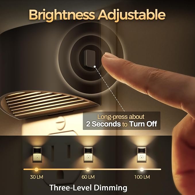 DORESshop Night Light, Night Lights Plug into Wall, Adjustable, 3000K | 3 Level Brightness Adjustable Night Light, Dusk to Dawn Sensor, Nightlights for Adults, Bedroom, Bathroom, Hallway, 2 packs