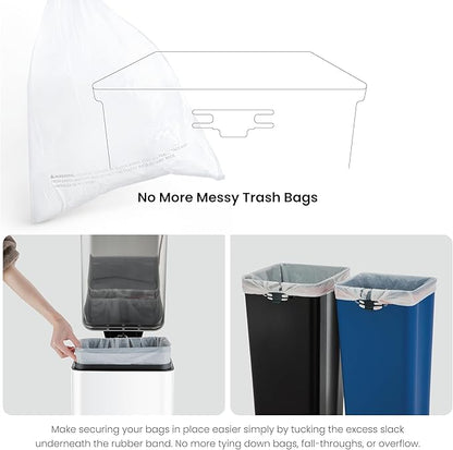 Home Zone Living 13 Gallon Slim Kitchen Trash Can with Dual Compartments for Recycling, Stainless Steel, White, 50 Liters Total