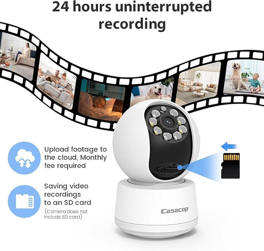 2PCS Smart Security Camera - 2K Home Security Camera, Pan & Tilt 2.4Ghz Indoor, with Person, Vehicle, Animal Detection, Phone App 2-Way Audio, Compatible with Alexa and Google Assistant