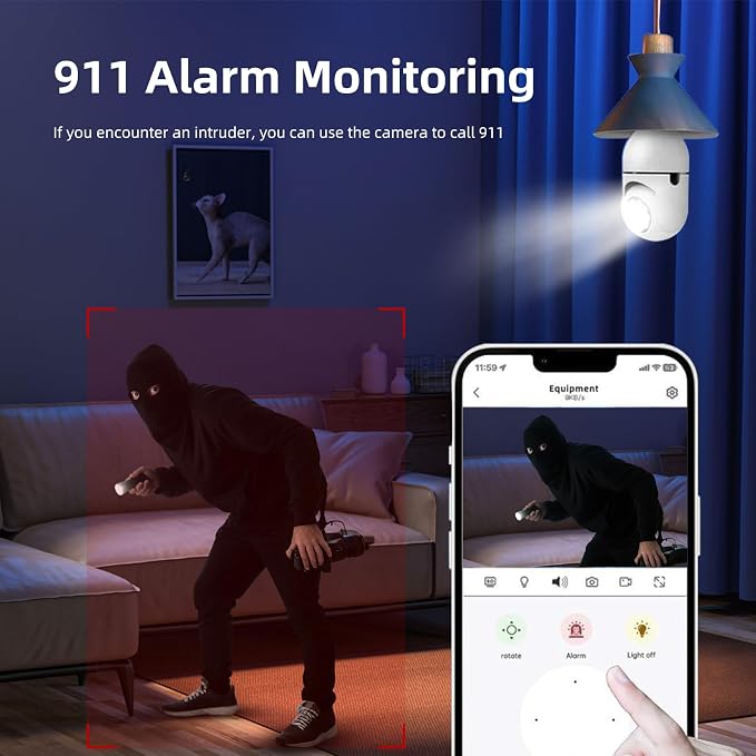 Hawkray Light Bulb Security Camera -5G& 2.4GHz WiFi 2K 3MP Security Cameras Wireless Outdoor Motion Detection and 911 Alarm Monitoring,Open AI Enabled,US Local Cloud, Color Night Vision(2 Pack)
