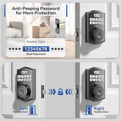 Y58 Built-in WiFi Fingerprint Door Lock, Keyless Entry Door Lock for Front, Smart Home & Apartment, App Control, 15-Min Easy Install, Grade 3 Anti Security, Matte Black