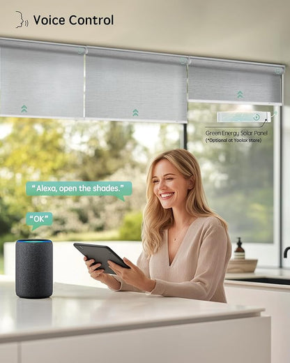 Yoolax Motorized Blinds with Remote, Room Darkening Smart Roller Shades Work with Alexa, Google, Apple Homekit, Custom Automatic Shades with Voice Control for Living Room (Shinny Gray)