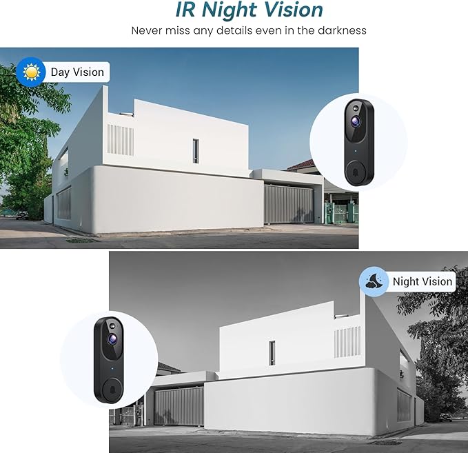 Orbitell Wireless Wi-Fi Video Doorbell Camera with Two Way Audio, AI Motion Detection, Night Vision and Cloud Storage, 2.4G Wi-Fi only