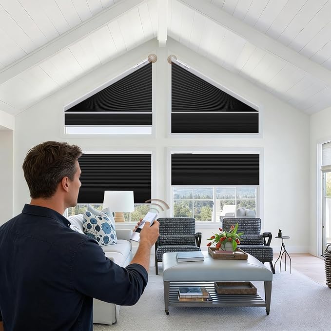 Godark Smart Angled Customized Blackout Honeycomb Blinds Suitable for Trapezoidal/Triangular/Polygonal Windows Motorized Cellular Shades Compatible with Alexa/Google Home/Tuya APP-Black