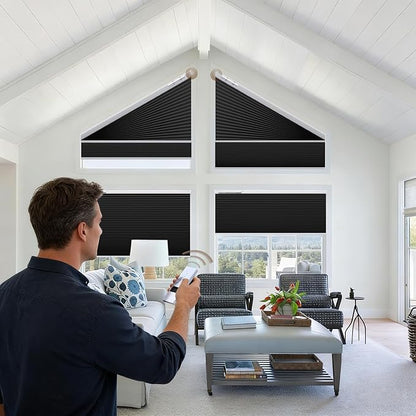 Godark Smart Angled Customized Blackout Honeycomb Blinds Suitable for Trapezoidal/Triangular/Polygonal Windows Motorized Cellular Shades Compatible with Alexa/Google Home/Tuya APP-Black