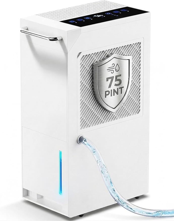 4500 Sq.Ft Dehumidifier for Home 75 Pint, Portable Dehumidifier for Basement with Drain Hose, Auto Defrost, 24H Timer, Child Lock, Wheels & Recessed Handle, Touch Control, Quiet for Bedroom Bathroom