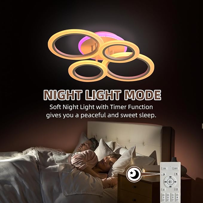 Modern LED Ceiling Light, 50W Dimmable Flush Mount, Remote, White | 3000-6000K Adjustable Color Temperature, Flicker-Free Lighting, 4 Rings Design for Kitchen, Dining Room, Hallway & Entrywa