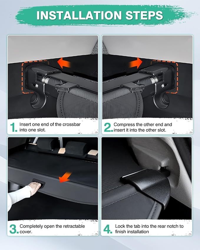 Powerty Cargo Cover for 2024 2025 2026 Hyundai Santa Fe Accessories Trunk Cover Retractable Trunk Shielding Shade Cargo Luggage Cover Black