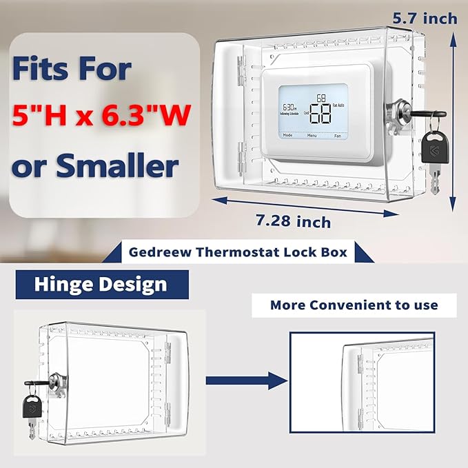 Gedreew 3 PCS Large Thermostat Lock Box Cover with Key, Clear Thermostat Cover with Lock Compatible With Honeywell Thermostat On Wall, AC Lock Box Cover with Key Fits Thermostats 5"H x 6" W or Smaller