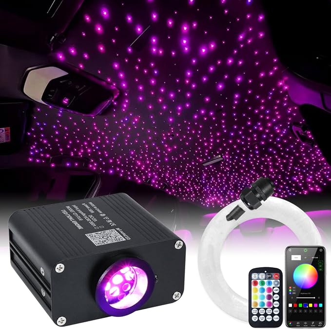 16W Car Home Starlight Headliner Kit, Twinkle & Sound Activate RGBW Fiber Optic Lights with APP & Remote Control, Star Lights for Ceiling Decoration, 500 pcs 6.5ft