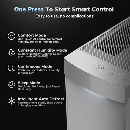 AEOCKY 74 Pint/D Energy Star Version 6.0 Dehumidifier, 4500 Sq.Ft Smart Compressor Dehumidifier with Drain Hose, Intelligent Humidistat,for Basement,Bedroom,Home,Bathroom