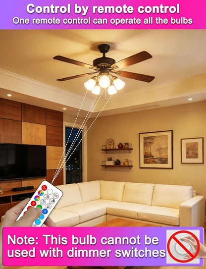 ILC Color Changing LED Light Bulbs, 70W Equivalent, 2700K Warm White A19 E26 Screw Edison Base RGBW Dimmable - 12 Color Choices - Timing Infrared Remote Control Included (2 Pack)