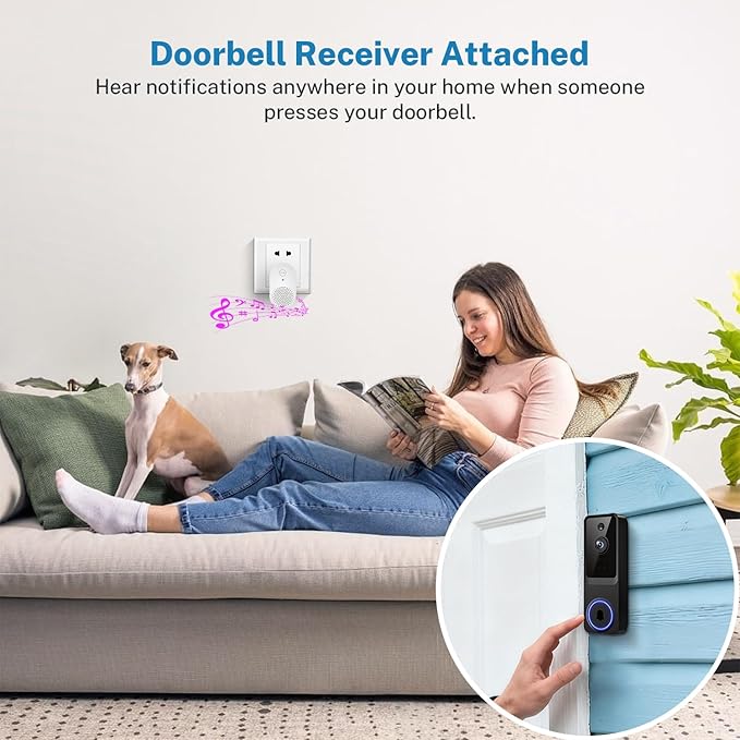 SoraNari Wireless Video Doorbell Camera,1080P FHD, Motion Detection, Two-Way Audio, Night Vision, Cloud Storage, Battery Powered, 2.4GHz Wi-Fi Only, Indoor Outdoor Surveillance