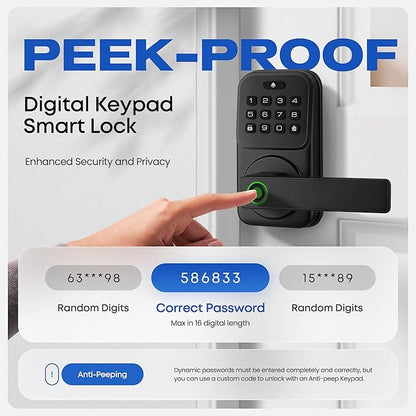 Keypad Door Lock with Handle, Heittis Smart Door Handle Lock - Keyless Entry Electronic Digital Lock with Code for Front Door (Black
