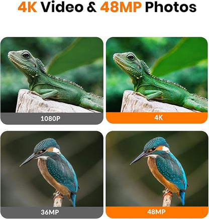 Trail Camera - 4K 48MP WiFi Game Camera with Night Vision, 0.05s Trigger Motion Activated Camera, IP66 Waterproof, 130 Wide-Angle Cell Phone App No Glow Infrared LEDs for Outdoor Wildlife
