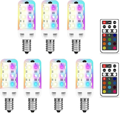 XRise E12 LED Bulb 2.5W Dimmable RGB+Warm White Color Changing with Remote Control Equivalent 25W Halogen E12 Base LED Light Bulbs 3000K 250LM, No Flicker,7 Pack