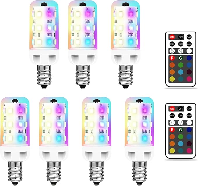 XRise E12 LED Bulb 2.5W Dimmable RGB+White Color Changing with Remote Control Equivalent 25W Halogen E12 Base LED Light Bulbs 6000K 250LM, No Flicker,7 Pack