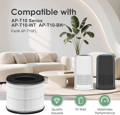 AP-T10-WT AP-T10FL Replacement Filter Compatible with HoMedics Air Purifier Filter Replacement TotalClean Tower Model AP-T10 AP-T10-WT AP-T10-BK Ture HEPA Type w/ 3-Stage Filtration, 2-Pack