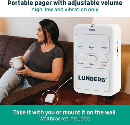 Lunderg Bed Alarm System with Call Button, Wireless Bed Sensor Pad (10" x 30") & Pager - Bed Alarms and Fall Prevention for Elderly