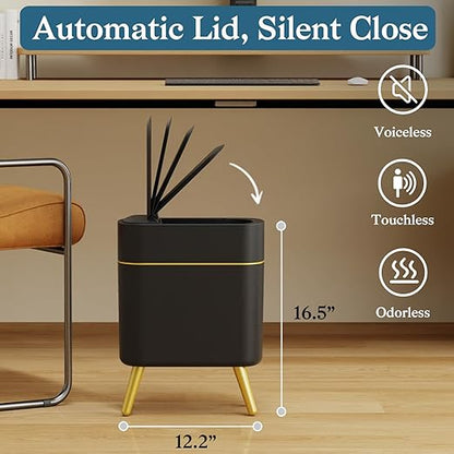 LALASTAR Automatic Bathroom Trash Can with Lid, Motion Sensor Bathroom Garbage Can for Toilet, Slim Smart Waste Basket for Kitchen, Living Room, 2.5 Gallon, Black
