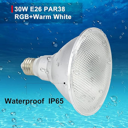 2 Pack RGB PAR38 Flood Light Outdoor with Remote, 30W=90W, Waterproof LED Color Changing Light Bulbs, 3000K Warm White, 1800lm, Christmas Party Decor Dimmable Lamp
