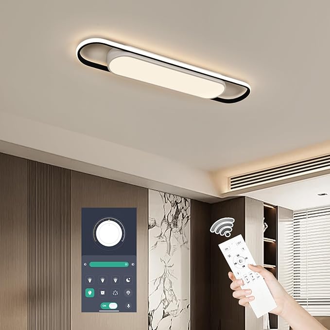 28.3 Inch Smart LED Ceiling Light,40W High Brightness Linear Flush Mount Light Fixture,Dimmable Long Led Ceiling Lamp with Remote Control for Kitchen,Garage,Hallway,Laundry,Study Room.