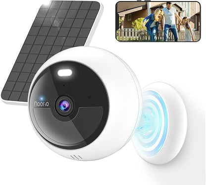 Noorio Solar Security Cameras Wireless Outdoor, 1080P Battery Powered Magnetic Outdoor Camera with AI Motion Detection, 2.4G WiFi Home Security Camera Color Night Vision, 32GB Local Storage