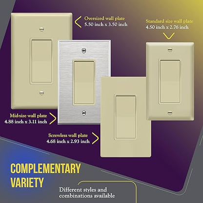 ENERLITES 4-Way Decorator Paddle Rocker Light Switch, Gloss Finish, Clamp Down Wiring, Grounding Screw, Residential Grade, 15A 120V/277V, UL Listed, 94150-I, Ivory