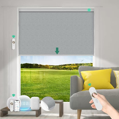 Motorized Blinds with Remote [100% Blackout & Silent Motor] Smart Blinds Compatible with Alexa Google HomeKit, Electric Roller Shades for Indoor Windows, Customized Size, Linear Haze Silver
