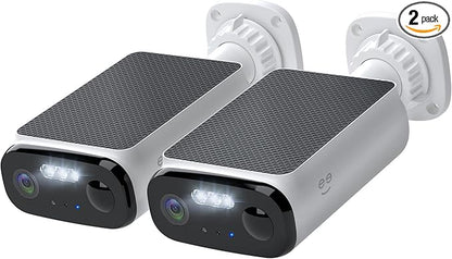 Geeni Falcon Smart Solar Battery Camera 2K+ – Outdoor Camera Wireless, Weather Resistant with Solar-Powered Battery, Motion Alerts, Color Night Vision, Two-Way Audio — 2-Pack, White