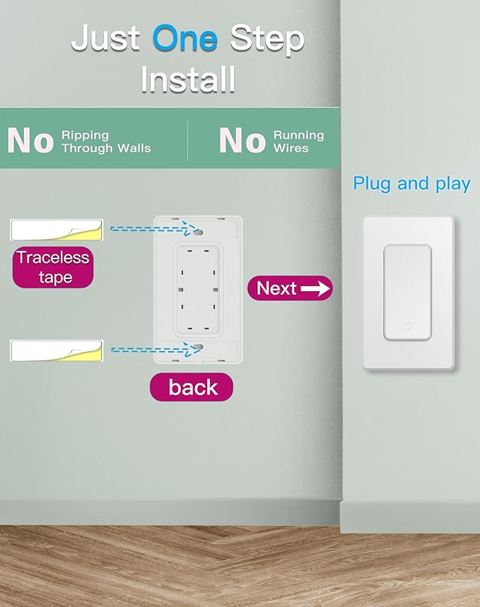 Remote Control Outlet Plug, Wireless Light Switch for Lamps and Household Appliances, 15A Remote Outlet Switch, Expandable, UL Listed, White