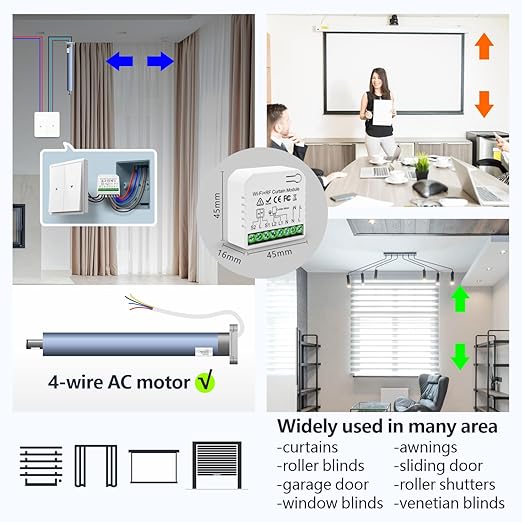 DieseRC WiFi Smart Roller Shutter Controller Module with 433Mhz RF Remote Control, Tuya APP WiFi Control Compatible with Alexa/Google Home APP Control and Manual Switch