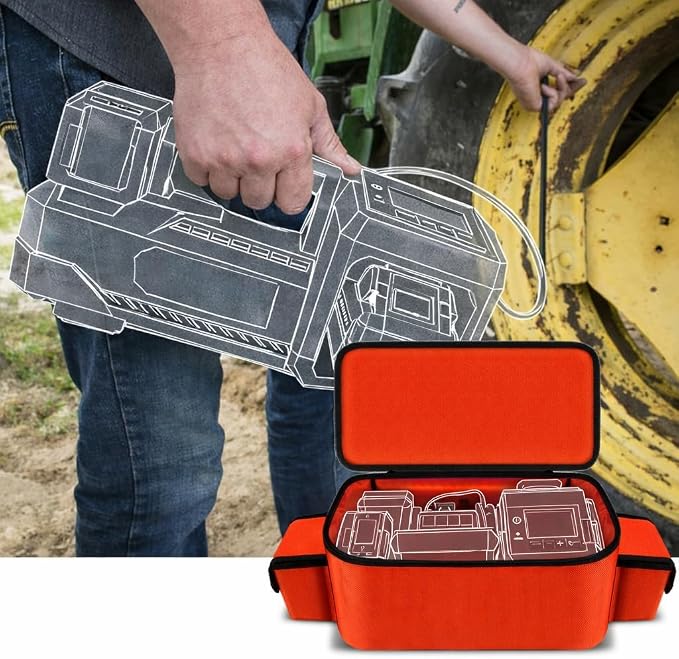 Air Compressor Bag for Milwaukee M18 Inflator 2848-20/2771-20 | Oxford Fabric, Dual Battery Pockets for 3.0-9.0Ah Packs, Accessory Organization for Garage and Vehicle, Red, Case Only