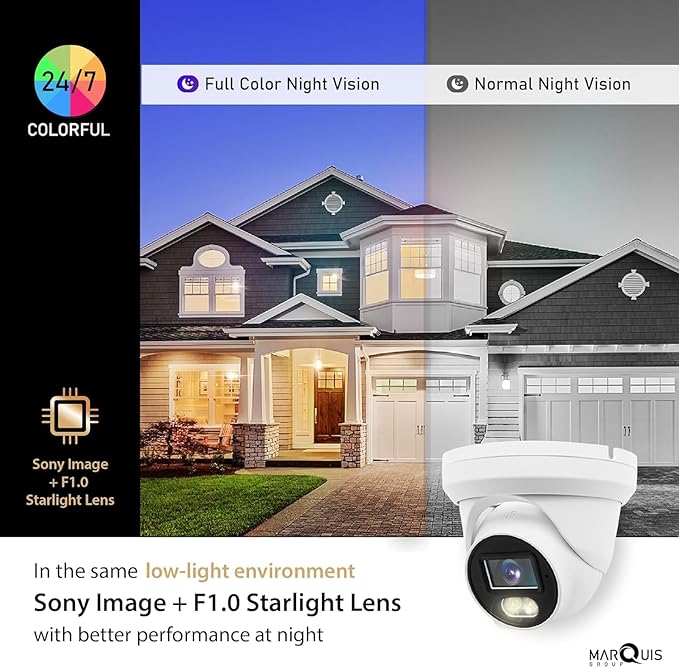 Marquis HD 4K 8MP IP Camera Color at Night PoE Turret Dome with Microphone, 24/7 Full Time Color at Night, Weatherproof IP67 Indoor Outdoor Wide Angle 2.8mm