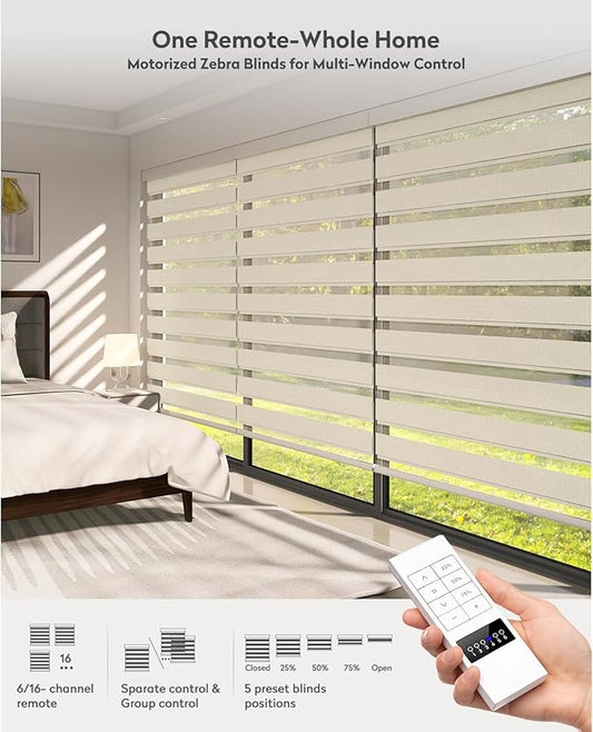 ACMEART Motorized Zebra Blinds,Smart APP & Remote Control 95% Blackout Shades,Compatible with Alexa,Custom Size Electric Window Blinds for Bedroom/Home/Office (Cream Beige)