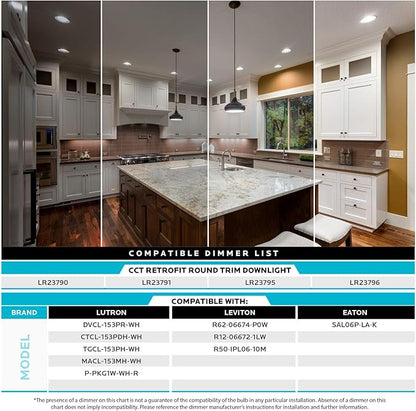 LUXRITE 5/6 Inch LED Recessed Retrofit Downlight, 14W=90W, CCT Color Selectable 2700K | 3000K | 3500K | 4000K | 5000K, Dimmable Can Light, 1100 Lumens, Wet Rated, Energy Star, Smooth Trim (6 Pack)