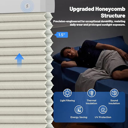 Motorized Cellular Shades with Remote, Smart Cellular Shades Compatible with Apple HomeKit, Alexa & Google Home, Honeycomb Window Blinds for Indoor Windows, Light Filtering Beige Linen