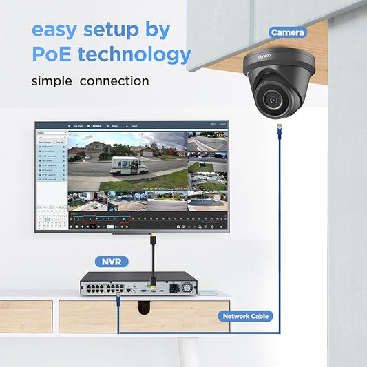 16 Channel Security Camera System 4K PoE, 12x 8MP Wired IP Black Turret Dome Camera with AI Human Vehicle Detection, Built-in Mic, Remote Access 24-7 Recording, 4K 16CH NVR 4TB HDD, PD93A31216-8M