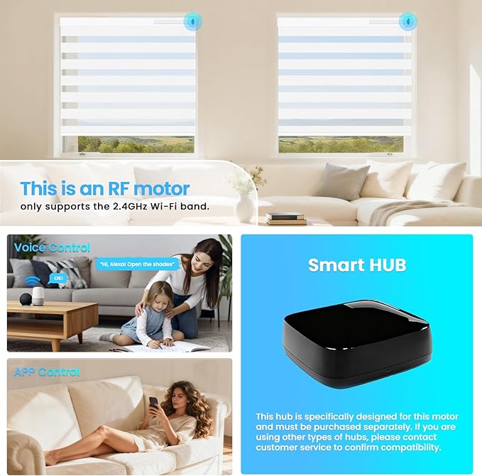 MING CHEN Smart Tubular Motors for 1.4"(36mm) 1.5"(38mm) Shade Tube Rechargeable Motorized Blinds Motor and RF Remote Control for Windows Shade Compatible with Alexa Google via HUB (2 Driver Crowns)