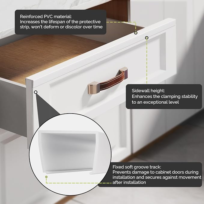 Magicheap 18" Length Cabinet Door Protector, 3/4" Thick, White, 2 PCS | Snugly Fit, Flexible Slip-On, Plastic Cabinet Edge Guard Bumpers, Edge Protectors to Prevent Wear Chipping Discoloration