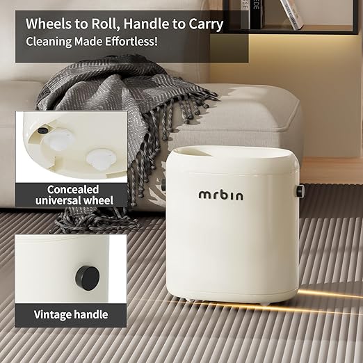 MRBIN Small Bathroom Trash Can with Lid, Automatic Adsorption Open Top 3.2 Gal Touchless Motion Sensor Waste Basket, Slim Decor Garbage Bin for Bedroom, Office, Cream White