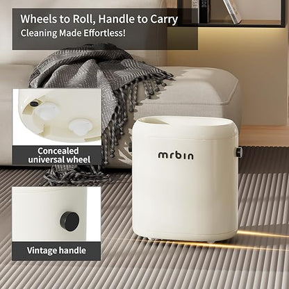 MRBIN Small Bathroom Trash Can with Lid, Automatic Adsorption Open Top 3.2 Gal Touchless Motion Sensor Waste Basket, Slim Decor Garbage Bin for Bedroom, Office, Cream White