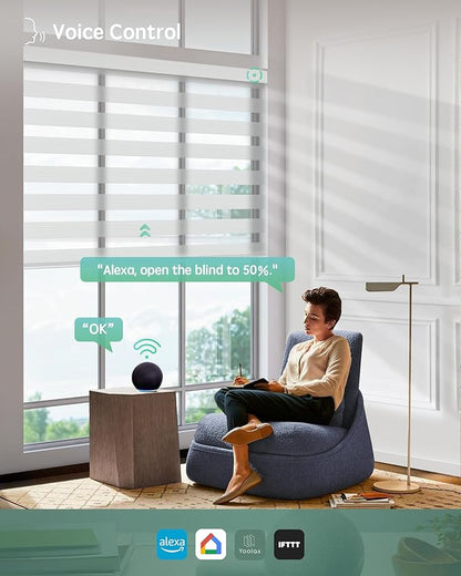 Yoolax Motorized Blinds with Remote, Motorized Zebra Shades Compatible with Alexa, Privacy Motorized Blinds, Zebra Shades for Windows Custom Size(V-Jungle Stripe White)